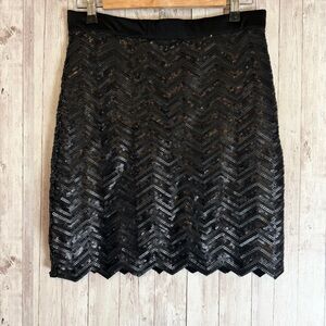 Charlotte Tarantola Black Fauk Leather Sequin Zigzag Mini Skirt